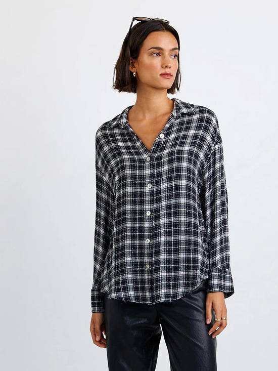 Bella Dahl Tops - BELLA DAHL Boyfriend Button Down Plaid Shirt Black Gray Charcoal